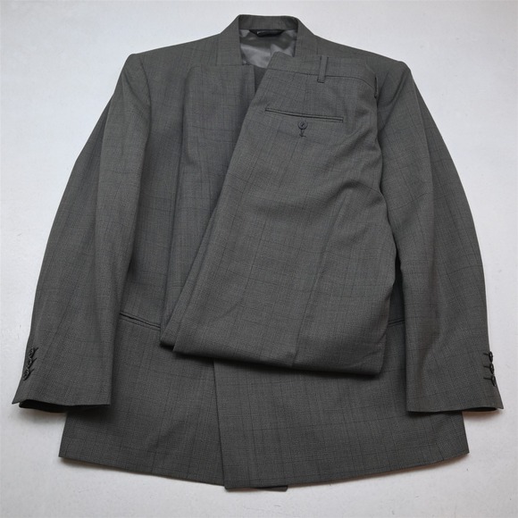 Vtg USA Made Double Breasted 40S 32x32 Olive Green Check 100% Wool Mens Suit